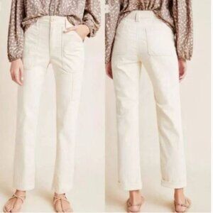 Anthropologie Ivory Striped High Rise Straight Leg Utility Carpenter Pants 31